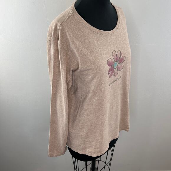 LIFE IS GOOD Beige XL Top Floral Crew Neck Long Sleeve Pullover Regular Fit - Picture 4 of 11